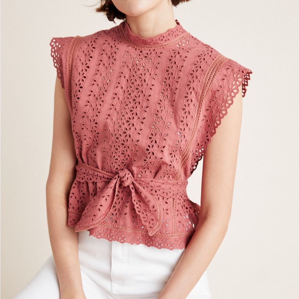 Rebecca Taylor Lace Sleeveless Top - Dusty Rose